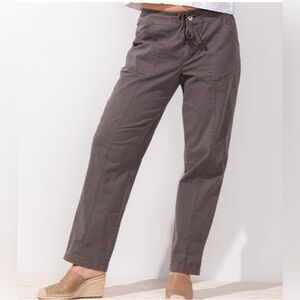 Escape-habitat #61414 L casual woman cotton blend straight mid rise taupe pant